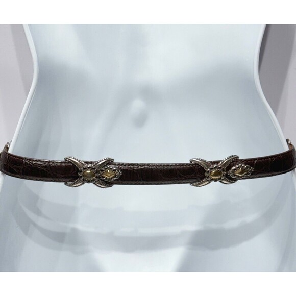 Brighton Silver Buckle Dark Brown Leather Western Belt Women's M (30) - Picture 5 of 16